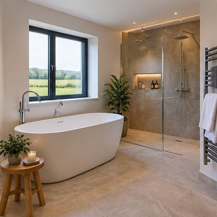 Family bathroom refit: A tired 1990s bathroom stripped back to the walls.